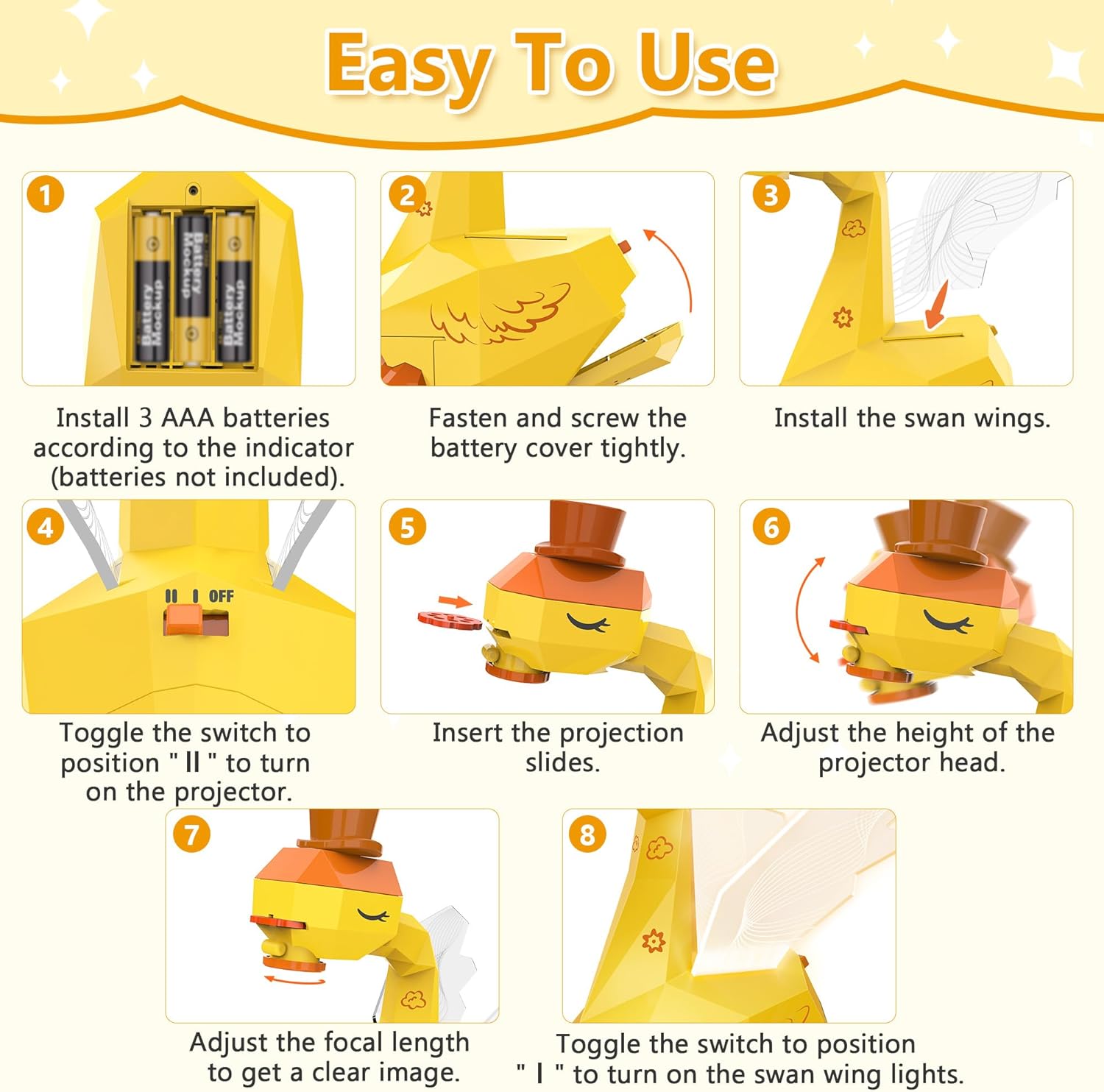 MFEESYOB Drawing Projector for Kids, Tracing and Drawing Projector for Kids with Cute Swan Look, Smart Art Sketcher Projector with 96 Stencils, Toddler Toys for Girls Boys 3 , Yellow